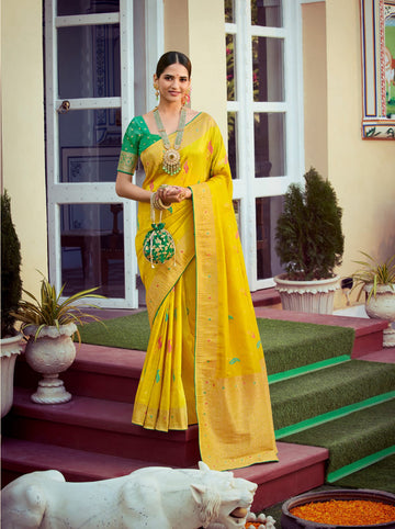 Yellow  Tissue Silk   saree for women wedding  wear party wear designer sarees