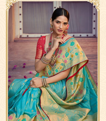 Teal  Blue Tissue Silk   saree for women wedding  wear party wear designer sarees