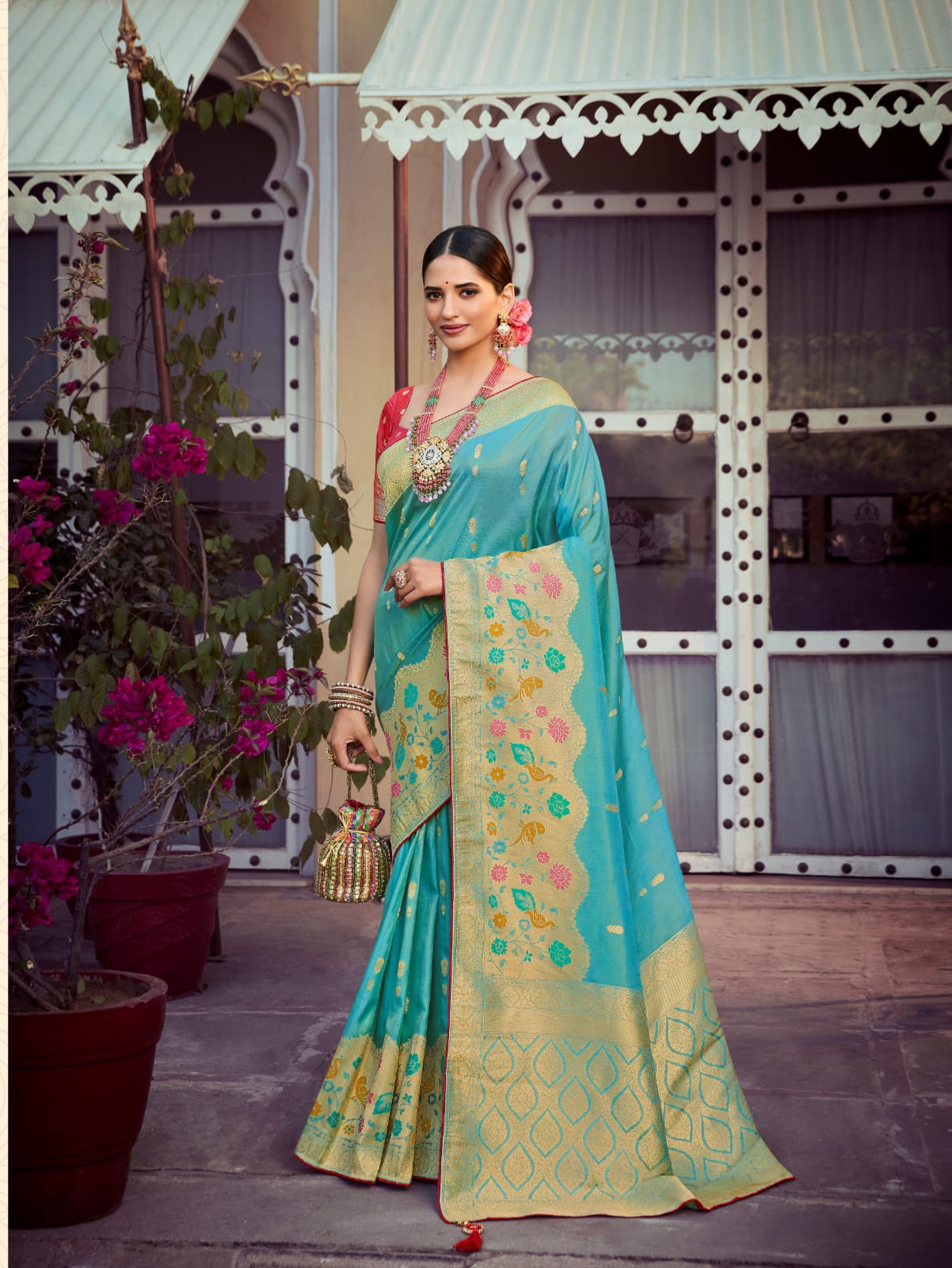 Teal  Blue Tissue Silk   saree for women wedding  wear party wear designer sarees