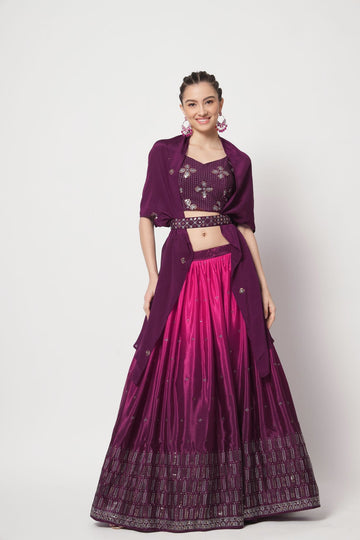 Designer Pink to magenta  color lehenga choli with Embellished Mukaish Work wedding party wear lehenga choli with dupatta