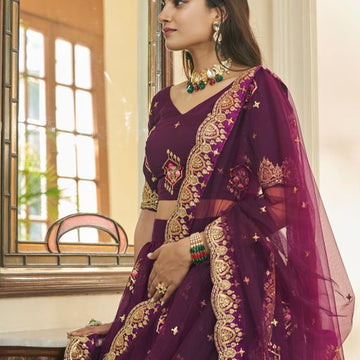 Purple Zari,Thread & Sequins Embroidery Work  lehenga choli with Net dupatta