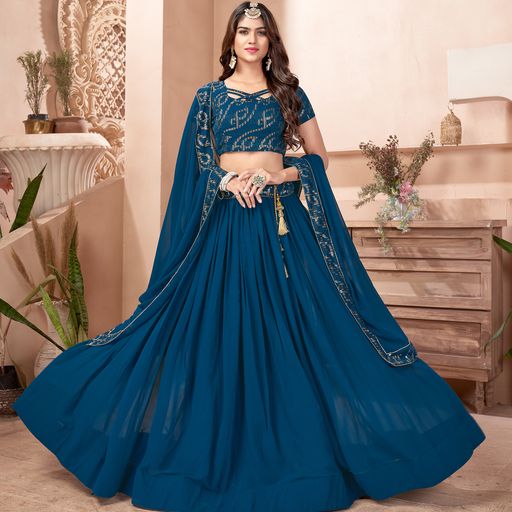 Blue Multi Sequins Embroidery Work lehenga choli with Faux Georgette dupatta