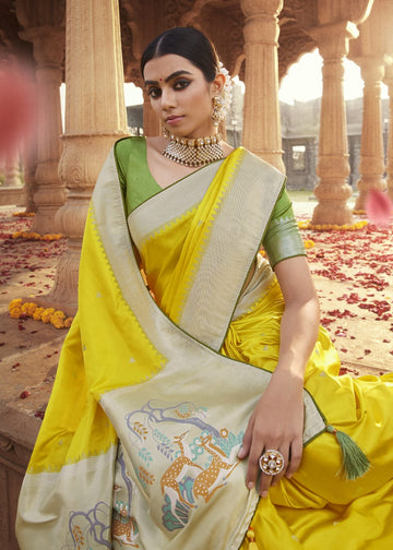 Yellow  Paithani saree for women wedding  wear party wear designer sarees