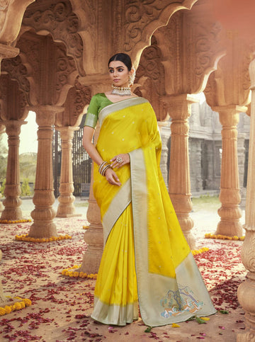 Yellow  Paithani saree for women wedding  wear party wear designer sarees