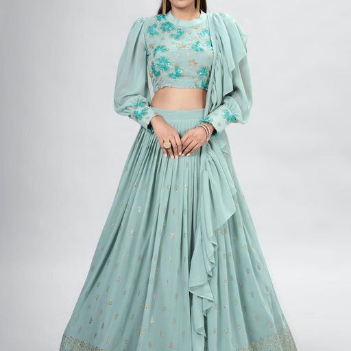 Designer   Green color lehenga choli with  Mukaish ,Sequence and Thread  Work  wedding party wear lehenga choli with dupatta