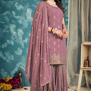 Dusty Purple   Georgette with thread ,Sequence Zari Embroidery Work Designer Kurti For Women