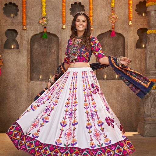 White  Thread Embroided with all over work lehenga choli with Cotton dupatta