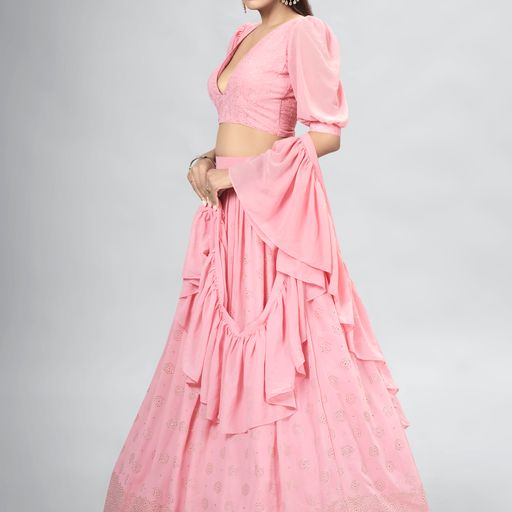 Designer Light Pink  color lehenga choli with  Mukaish ,Sequence and Thread  Work  wedding party wear lehenga choli with dupatta