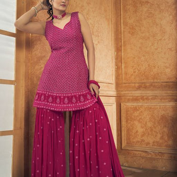 Pink Georgette with Zari and resham work Designer Peplum For Women