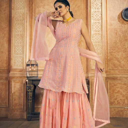 Peach Georgette with Zari and resham work Designer Peplum For Women