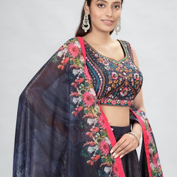 Designer Black color lehenga choli with  Thread , Digital Print , Hand Work    wedding party wear lehenga choli with dupatta