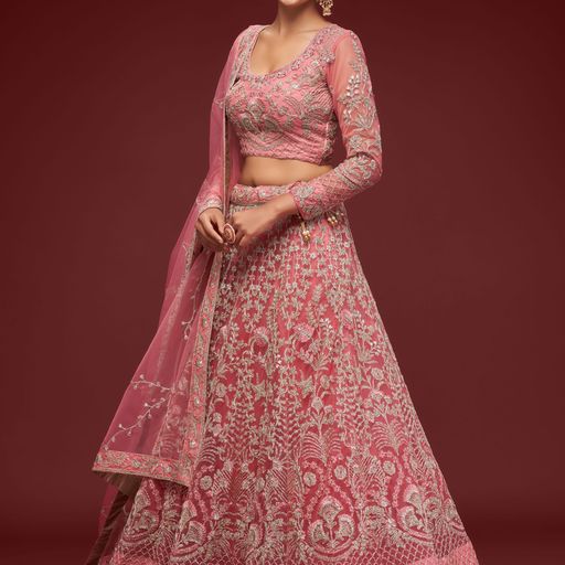 Designer Pink color lehenga choli with Sequins and Thread Embroidery Work  wedding party wear lehenga choli with dupatta