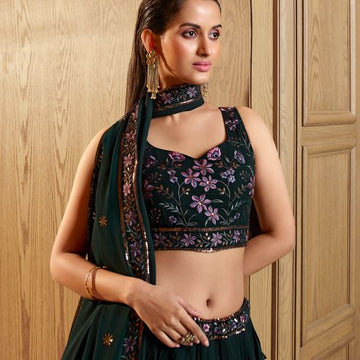 Designer Green color lehenga choli with  Sequins Embroidery Work  wedding party wear lehenga choli with dupatta