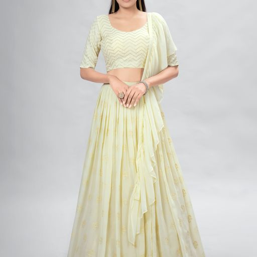 Designer   Light Yellow color lehenga choli with Sequence and Thread  Work  wedding party wear lehenga choli with dupatta