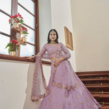 Lavender  Zari & Sequins Embroidery Work  lehenga choli with  Net  dupatta