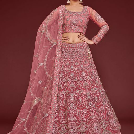 Designer Pink color lehenga choli with Sequins and Thread Embroidery Work  wedding party wear lehenga choli with dupatta