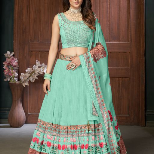 Designer Green color lehenga choli with Mirror , sequence and  Hand  Work    wedding party wear lehenga choli with dupatta