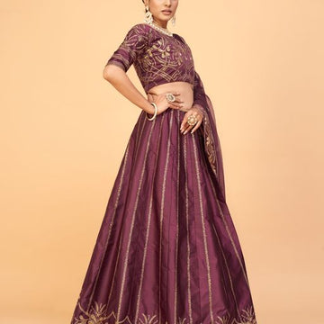 Wine   Sequins & Multi Embroidery Work lehenga choli with Net dupatta