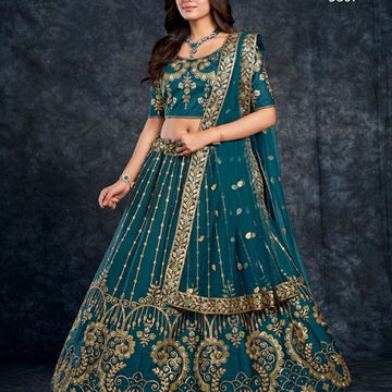 Navy Blue Diamond,Zari,Thread & Sequins  Embroidery Work   lehenga choli with  Net  dupatta