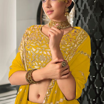 Yellow Color lehenga choli with Thread with Sequence Embroidery Work  wedding party wear lehenga choli with dupatta