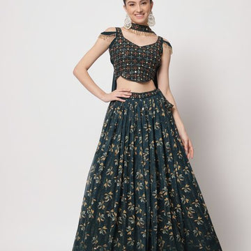 Designer Green   color lehenga choli with Print with Sequince Embroidered Work wedding party wear lehenga choli with dupatta