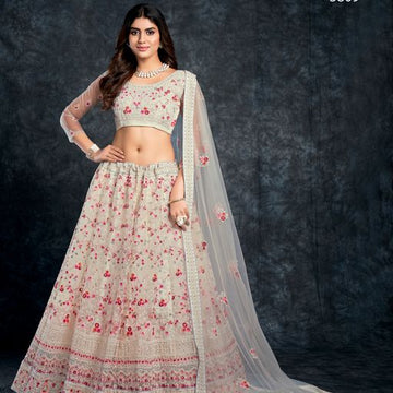 White Diamond,Zari,Thread & Sequins  Embroidery Work   lehenga choli with  Net  dupatta