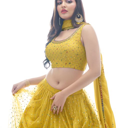 Designer   Yellow color lehenga choli with   Thread and Hand  Work    wedding party wear lehenga choli with dupatta