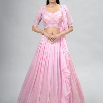 Designer  Light Pink color lehenga choli with Sequence and Thread  Work  wedding party wear lehenga choli with dupatta