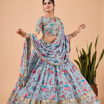 Sky Blue Zari & Sequins Embroidery Work  lehenga choli with  Faux Georgette dupatta