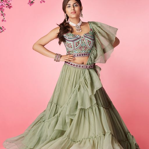 Designer  Mehendi color lehenga choli with   Thread and Hand  Work    wedding party wear lehenga choli with dupatta