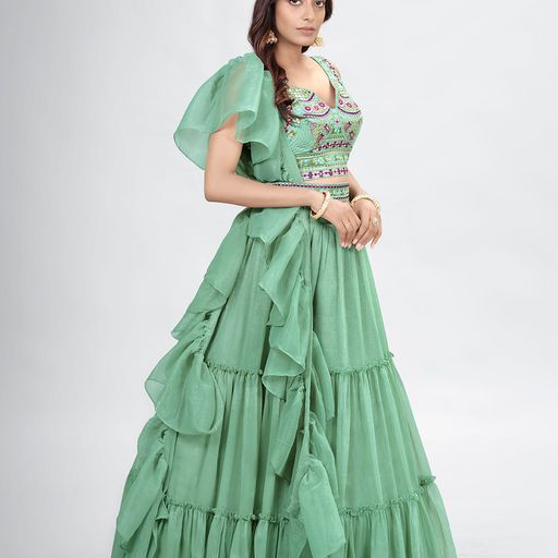 Designer Green color lehenga choli with Crush ,  Thread and Hand  Work    wedding party wear lehenga choli with dupatta