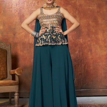 Blue Georgette with Zari ,resham Sequence and Mirror work Designer Peplum For Women