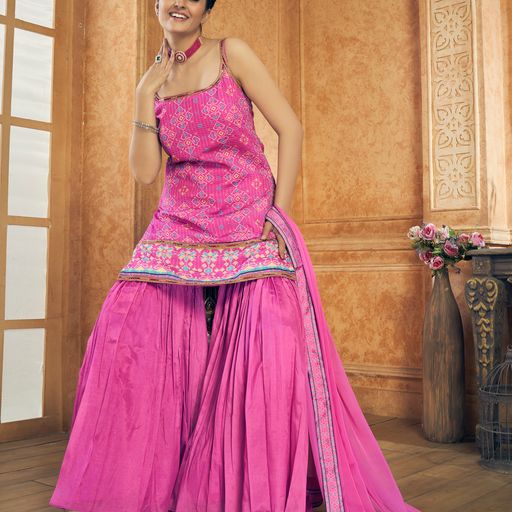 Pink Chinon Silk  with Sequence and resham work Designer Peplum For Women