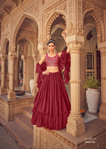 Designer Red color lehenga choli with  Embroidery Mirror , Thread work  wedding party wear lehenga choli with dupatta