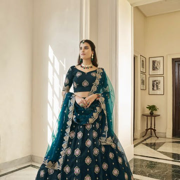 Royal Blue   Zari,Thread & Sequins Embroidery Work  lehenga choli with Net dupatta