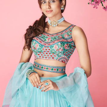 Designer Sky Blue color lehenga choli with   Thread and Hand  Work    wedding party wear lehenga choli with dupatta