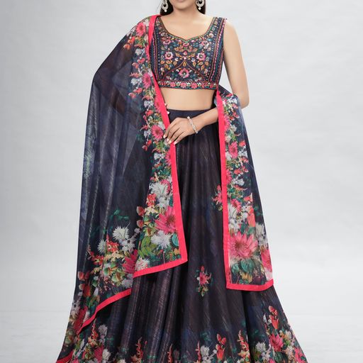 Designer Black color lehenga choli with  Thread , Digital Print , Hand Work    wedding party wear lehenga choli with dupatta