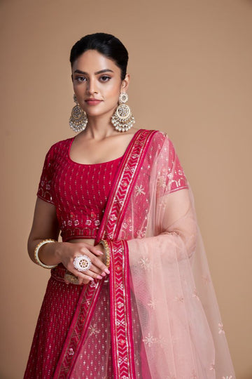 Pink  color lehenga choli with Embroidery  Work  wedding party wear lehenga choli with dupatta