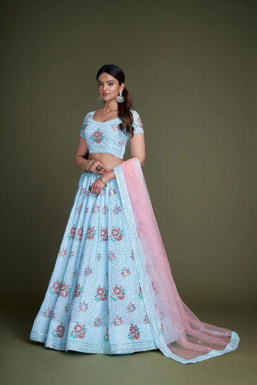 Sky Blue Color lehenga choli with Embroidery  Work  wedding party wear lehenga choli with dupatta