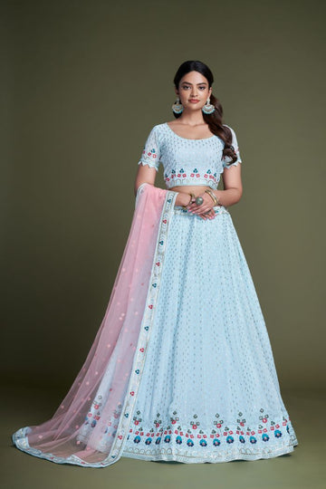 SKy Blue color lehenga choli with Embroidery  Work  wedding party wear lehenga choli with dupatta