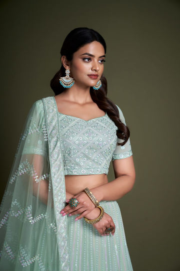 Pista Green  Color lehenga choli with Embroidery  Work  wedding party wear lehenga choli with dupatta