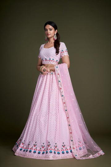 Light Pink color lehenga choli with Embroidery  Work  wedding party wear lehenga choli with dupatta