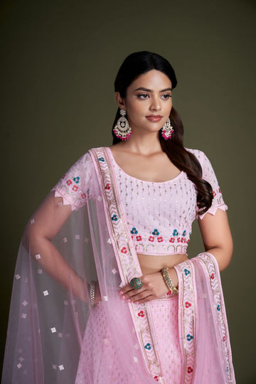 Light Pink color lehenga choli with Embroidery  Work  wedding party wear lehenga choli with dupatta