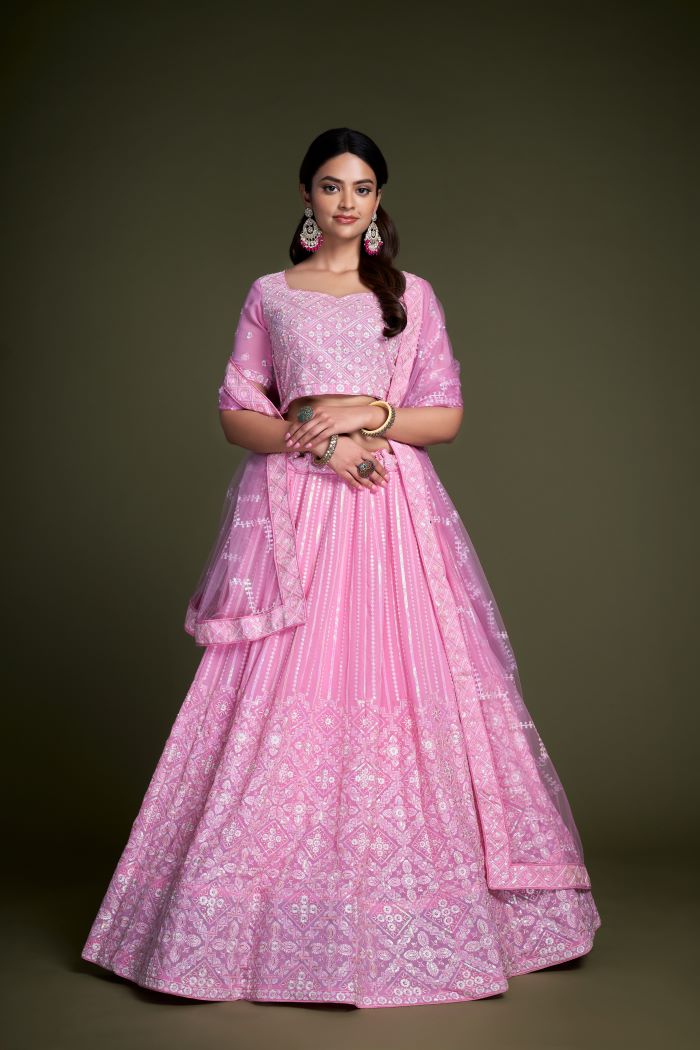 Light Pink  Color lehenga choli with Embroidery  Work  wedding party wear lehenga choli with dupatta