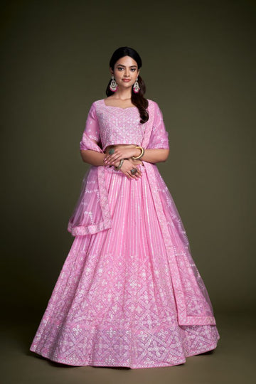 Light Pink  Color lehenga choli with Embroidery  Work  wedding party wear lehenga choli with dupatta