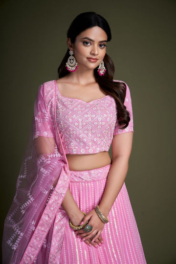 Light Pink  Color lehenga choli with Embroidery  Work  wedding party wear lehenga choli with dupatta