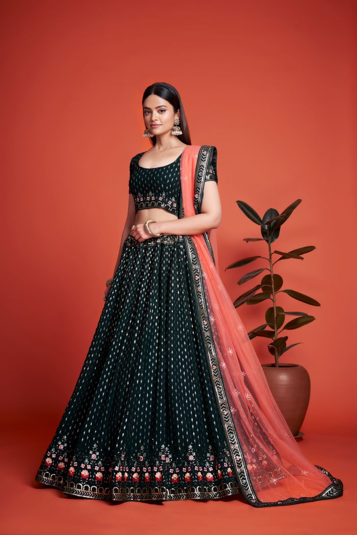 Green   color lehenga choli with Embroidery  Work  wedding party wear lehenga choli with dupatta