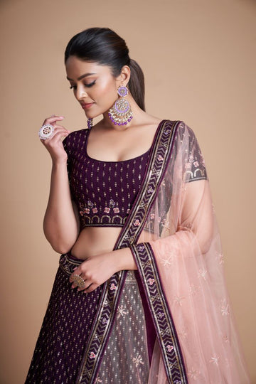 Purple  color lehenga choli with Embroidery  Work  wedding party wear lehenga choli with dupatta