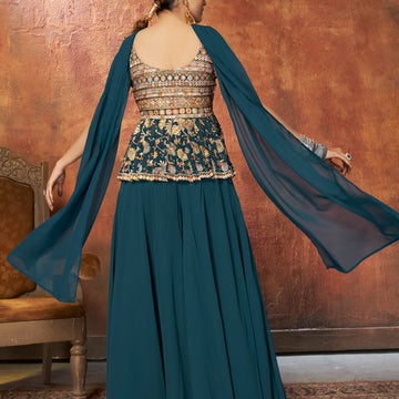 Blue Georgette with Zari ,resham Sequence and Mirror work Designer Peplum For Women