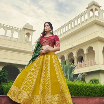 Yellow and Red Color lehenga choli with Thread Siquence  Embroided   Work  wedding party wear lehenga choli with dupatta